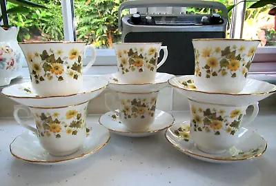 Buy Vintage Queen Anne Bone China  Buttercup  Flower Design Six Cups & Saucers. • 18.99£