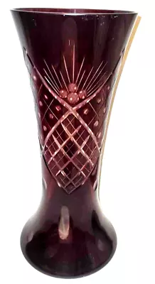 Buy Vintage Nachtmann Cut To Clear Ruby Red Extra Large Glass Vase 12  Bohemian • 69.99£
