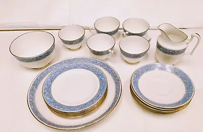 Buy Vintage Crown Staffordshire Hollyhocks Tea Set Cups Plates White Blue Antique  • 89.99£