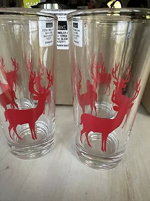 Buy Next Tall Glass Tumbler With Stag Motif Redx4. Christmas Dining Party • 4£