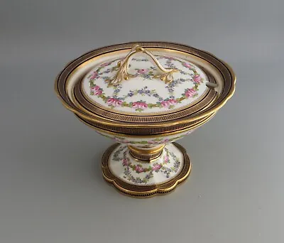Buy Antique Victorian Hand Painted Lidded Compote On Pedestal, Minton C1845 Garlands • 135£
