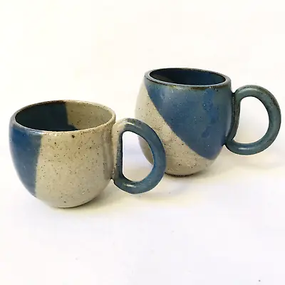 Buy Set Of 2 Coffee Mug Studio Art Handmade And Hand Paint Blue & Gray M-55 • 17£