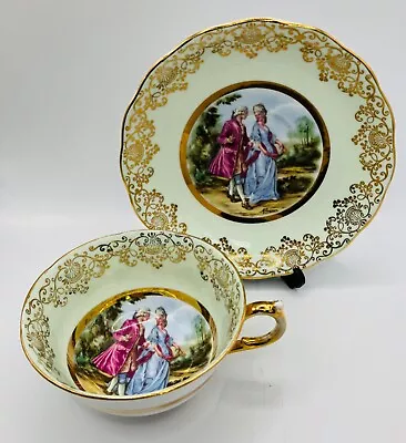 Buy Vintage Ashley Bone China Cup & Saucer With Green Interior 22ct Gold Gilt • 2.99£