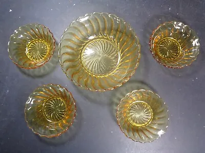 Buy Vintage Amber Bagley Glass Trifle Set Of Bowls - Rd. No.849118 - Carnival Swirl • 6.99£