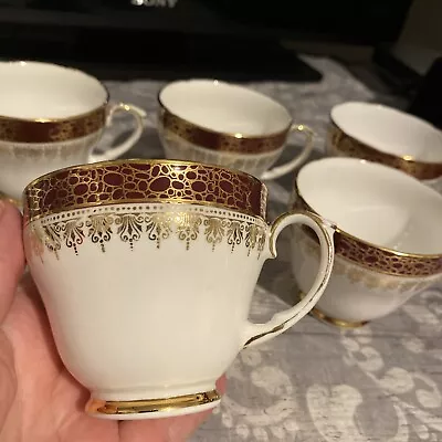 Buy 5 X Duchess Bone China Winchester Burgundy & White Tea Cups. Vintage • 15£