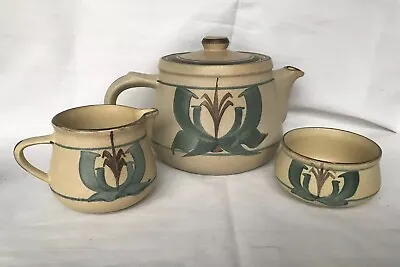 Buy Vintage1970s Honiton Studio Pottery H/Painted Teapot/Milk Jug/Sugar Bowl Signed • 22£