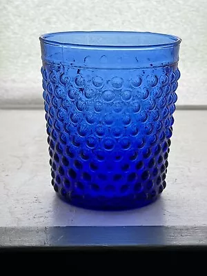 Buy Vintage Cobalt Blue Glass Double Old Fashioned Tumbler Hobnail Raindrops Dots • 20.75£