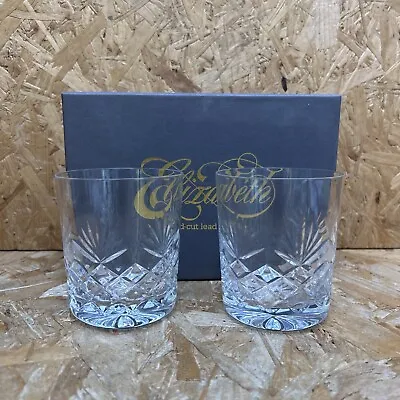 Buy 2 Vintage Elizabeth Cut Crystal Old Fashioned Whiskey Glass - Perfect To Engrave • 14.99£