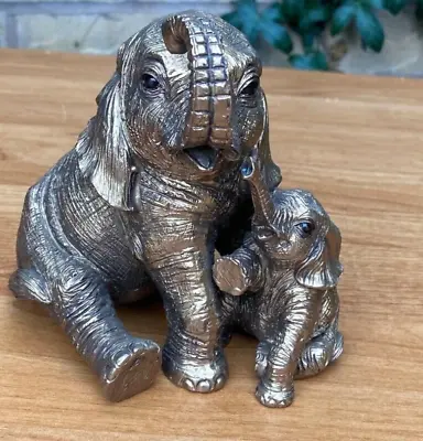 Buy Reflections Bronze Colour Elephant & Calf Ornament Figurine • 19.99£