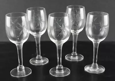 Buy Lot Of 5 Vintage Handcut, Etched Starflower Stemmed Sherry / Cordial Glasses • 1,717.37£