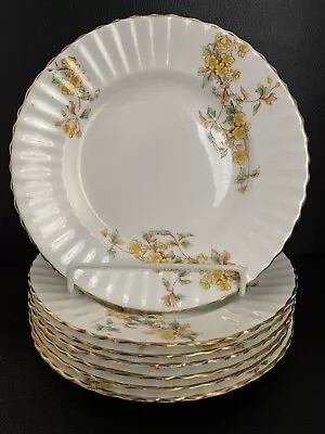 Buy Antique Hawthorn Sprigs William A Adderley Dessert Plates Set Of 7 Yellow Flower • 23.71£