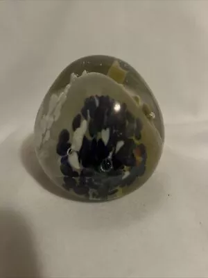 Buy Vintage Art Glass Paperweight Stunning White & Yellow & Purple Floral • 18.97£
