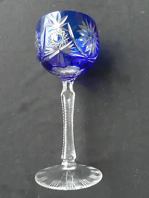 Buy Vintage Bohemian Cut Crystal Glass Cobalt Blue Wine Liqueur Goblet - 19.5cm • 29.99£