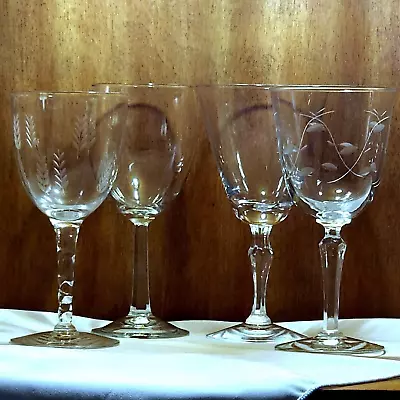 Buy 4 Vintage Mismatched Etched Crystal Fine Wine Glasses Collection Stemware Mix • 33.21£