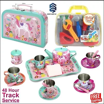 Buy Kids Teapot Tea Party Set 18 Pcs Unicorn Metal Tin Carry Case Toy For Childrens • 17.79£