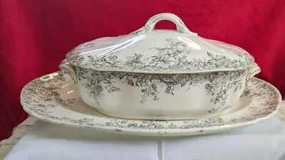 Buy Late 19th Century Doulton Burslem Serving Tray, Bowl, And Lid Floral Black/White • 71.13£