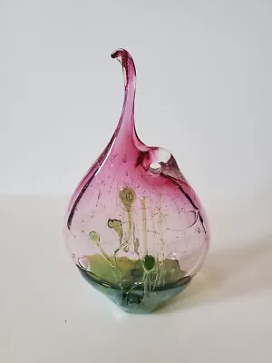 Buy Watermelon Studio Crackle Applied Drip Art Glass Pitcher Bud Vase Signed 6” • 56.19£