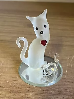 Buy Glass Baron Cat With Crystal Mouse On Mirror Stand • 3.99£