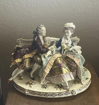 Buy Antique XL Dresden Figurine Courting On Bench AS IS 12” Long X 10” Tall RARE • 400.30£
