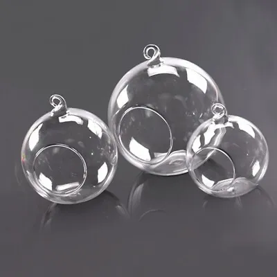 Buy Clear Glass Christmas Ball Hanging Fillable Open Bauble Ball Candle Holder 6-36x • 27.95£