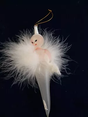 Buy Vintage Hand Blown Glass Ballerina Dancer 5  Ornament White Boa Glitter HP • 27.35£