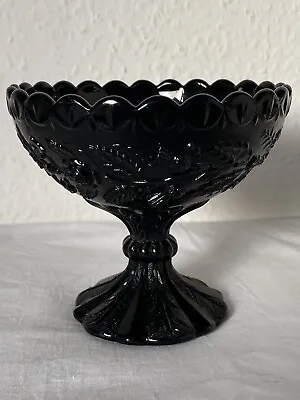 Buy Vintage / Antique Black Pressed Glass Pedestal Bowl / Scottish Thistle Design • 14.99£