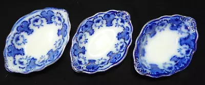Buy LOT Of 3 Antique W.H. Grindley Flow Blue Bone Nut Side Dishes • 31.80£