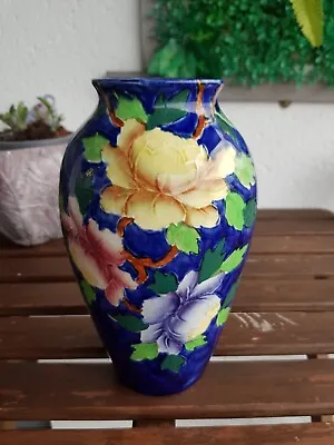 Buy Vintage Maling Pottery Vase, #6504, Chrysanthemum Lustre Design On Cobalt Blue. • 82£