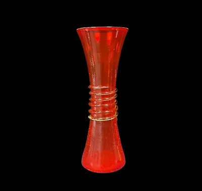 Buy Pilgrim Crackle, Tangerine, Art Glass Vase, Clear Rigoree Swirl, MCM, Rare Find • 222.42£