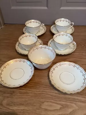 Buy Vintage Tuscan Gold Flowers/red Centre Cups & Saucers  X 4/ Sugar Bowl & Spares • 8£