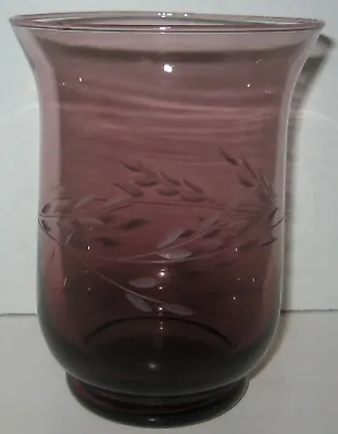 Buy Vintage Etched Glass Vase Amethyst Purple Vase Leaf Design • 18.18£