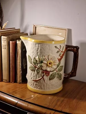 Buy Huge Vintage Shorter & Son England Majolica Floral Twig Branch Handled Jug Vase • 79.99£