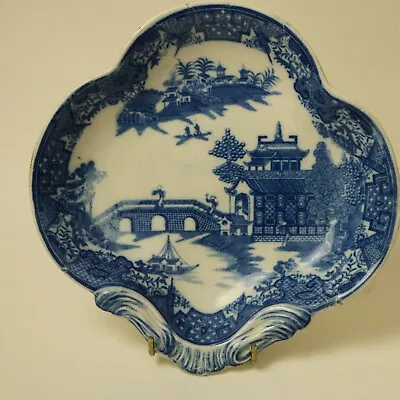 Buy Antique Pearlware Long Bridge Lobed Dish Blue & White Transferware 20cm C.1800s • 24.95£