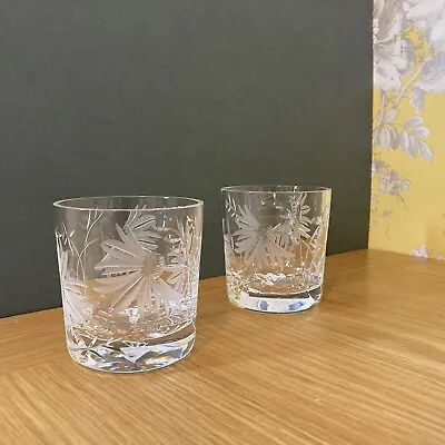 Buy A Pair Of Royal Brierley Cut Crystal Cornflower Whisky Glasses 2nd Q H-7.5 Cm • 34.95£