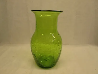 Buy BLENKO Art Glass 9.25  TALL GREEN CRACKLE Fluted Hour Vase • 47.50£