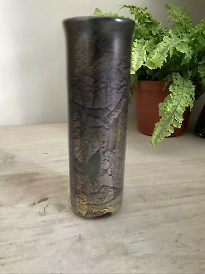 Buy Vintage Isle Of Wight Studio Glass Azurene Gold Vase 5 Inch Tall Gold & Silver • 52£