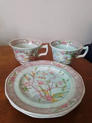 Buy Pair Adams Calyx Ware Singapore Bird Cups & Two Tea Side Plates 6  Wide • 4.50£