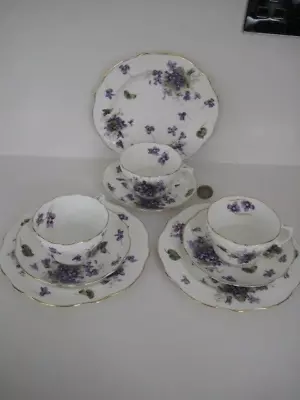 Buy 3 X  HAMMERSLEY VICTORIAN VIOLETS ENGLISH BONE CHINA TRIO'S TEA CUP SAUCER PLATE • 59.99£