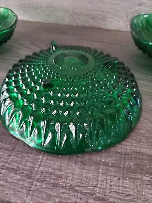 Buy Set Of 3 Vtg Fenton Hobnail Emerald Green Footed Bowl Scalloped Edge Candy Dish • 18.24£