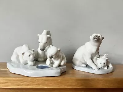 Buy LLadro 2x Polar Bear Figurine Bear With Cubs Spanish Made Porcelain, Mint Cond. • 100£