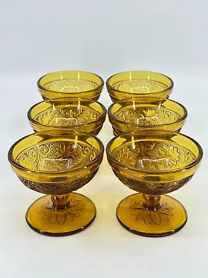 Buy SET 6 FOOTED SHERBET BOWLS! Vintage INDIANA AMBER DAISY Pattern 1970’s • 28.82£