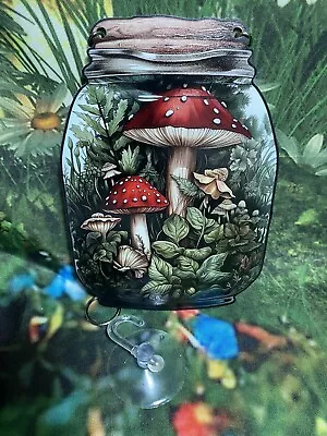 Buy ❤️New Mushroom Jar Acrylic Stained Glass Style Window Hanging Pendent 15cm • 8£