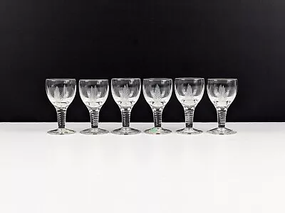 Buy 6x Stuart Crystal Woodchester Liquor Drinking Glasses, Fern Leaf Decor, 1950s • 25£