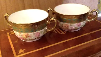 Buy Pair Of  Limoges France Bouillon Soup Cups Double Handled C1900 Bone China • 14.21£