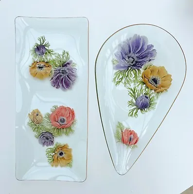 Buy 2 Vintage Pilkington Chance Glass Serving Plates Anemone Flower Design 1960s • 7.99£