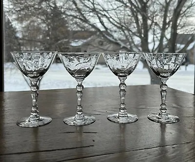 Buy 4, 5” Tall Vintage Fostoria Mulberry Sherry Glasses With Hand Cut/etched Design • 26.89£