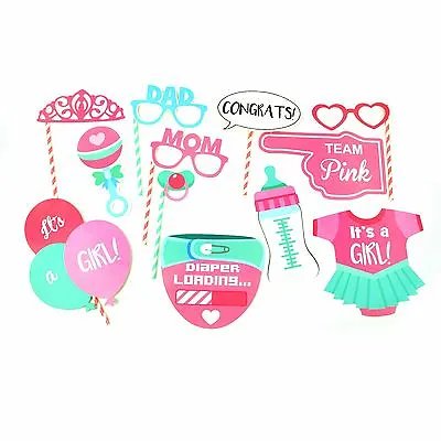 Buy 12 Baby Shower Photo Booth Props Girl Birth Party Decorations Accessories Games • 2.49£