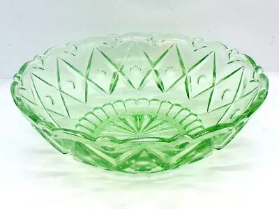 Buy Decorative Green Glass Fruit Bowl Art Deco Design Vintage Heavy Pressed Glass • 19.95£