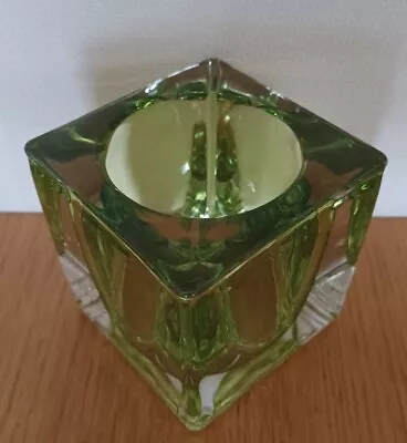 Buy Glass Vase Candle Holder Clear Green Heavy Modern Decor Square Cube  • 9.95£