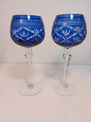 Buy Vintage Stemware Cobalt Cut To Clear Crystal Glass Wine Goblets 7.5 X3  • 28.35£